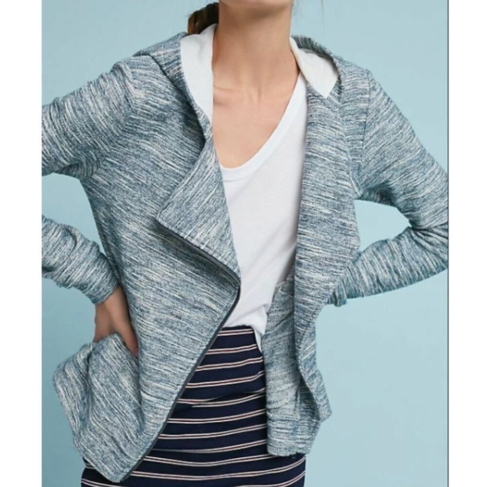 Anthropologie Moto Zip Hoodie Sweater Womens Extra Small Gray Cotton Crop Jacket - Picture 6 of 9